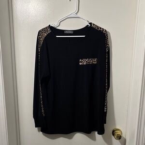 Elegant Black Leopard Accent Women's Blouse